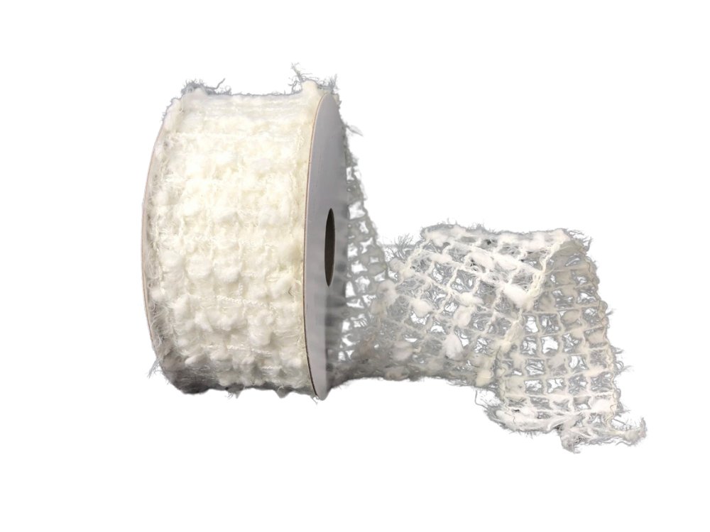 1.5" Snow Flocked Open Weave Jute Netting Ribbon: White - 10yds - X752209 - 01 - The Wreath Shop