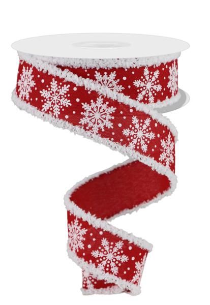 1.5" Snowflake/Snowdrift Ribbon: RedWht - 10yds - RGC814224 - The Wreath Shop