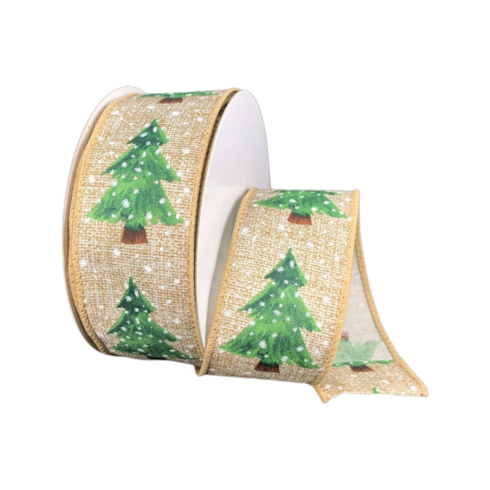 1.5" Snowy Sage Tree Ribbon Natural/Wht - 71284-09-17 - The Wreath Shop