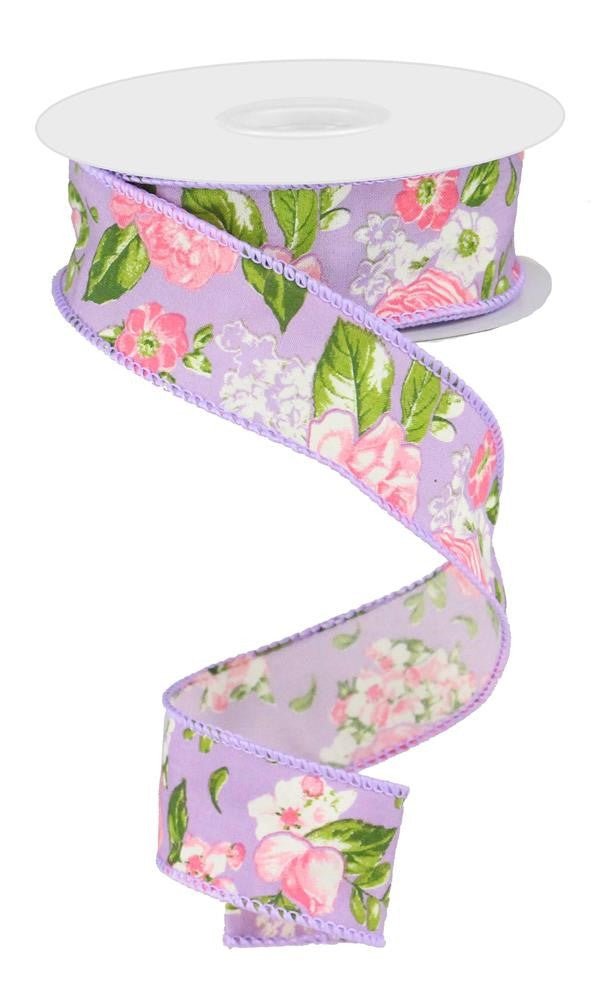 1.5" Spring Floral Ribbon: Lavender - 10yds - RG01724C3 - The Wreath Shop