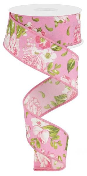 1.5" Spring Floral Ribbon: Pink - 10yds - RG0172413 - The Wreath Shop