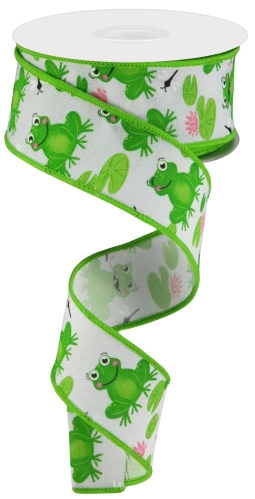 1.5" Spring Frog Ribbon: White - 10yds - RGC120827 - The Wreath Shop