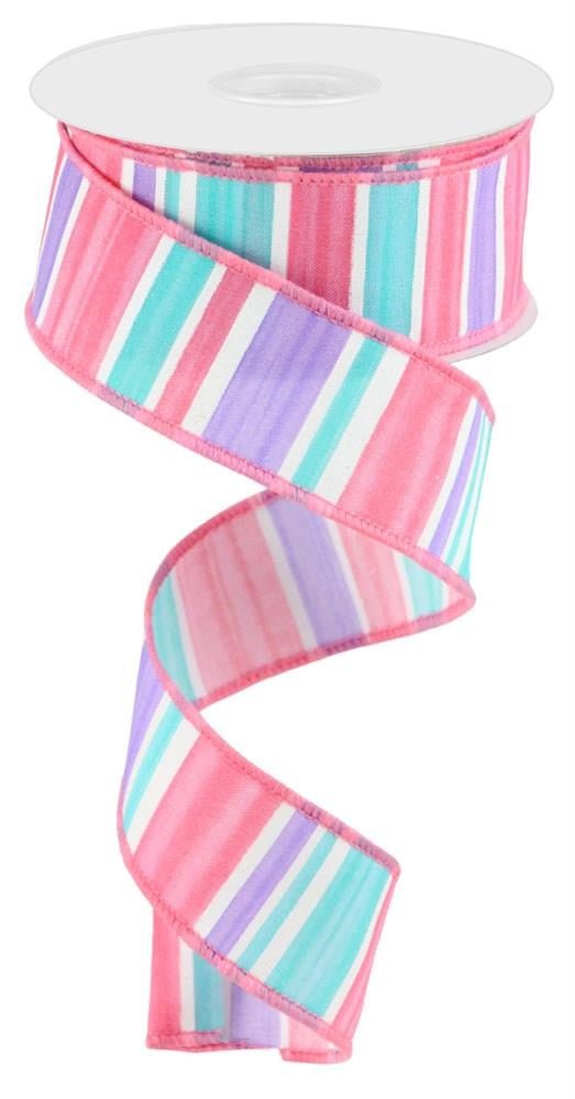 1.5" Spring Watercolor Stripe Ribbon: Lav/Pink/Turq/Wht - 10yds - RGC1550RN - The Wreath Shop