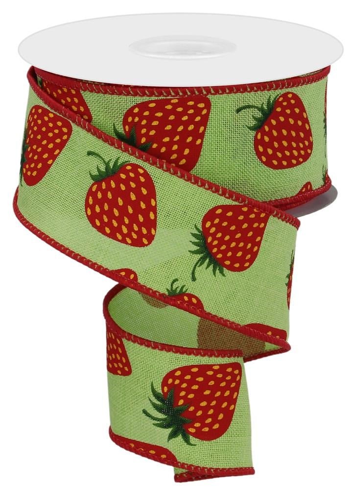 1.5" Strawberry Print Ribbon: Green - 10yds - RGE1052H2 - The Wreath Shop