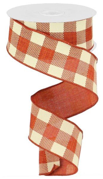 1.5" Striped Check Ribbon: Rust/Ivory- 10yds - RG0179995 - The Wreath Shop