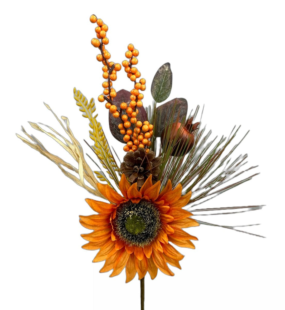 15" Sunflower Berry Pick: Orange - 57025OR - The Wreath Shop