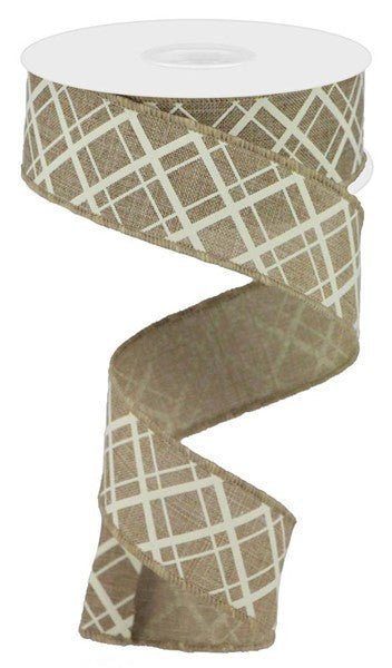 1.5" Thick/Thin Diagonal Check Ribbon: Lt Beige/Ivory- 10yds - RGA1505TT - The Wreath Shop