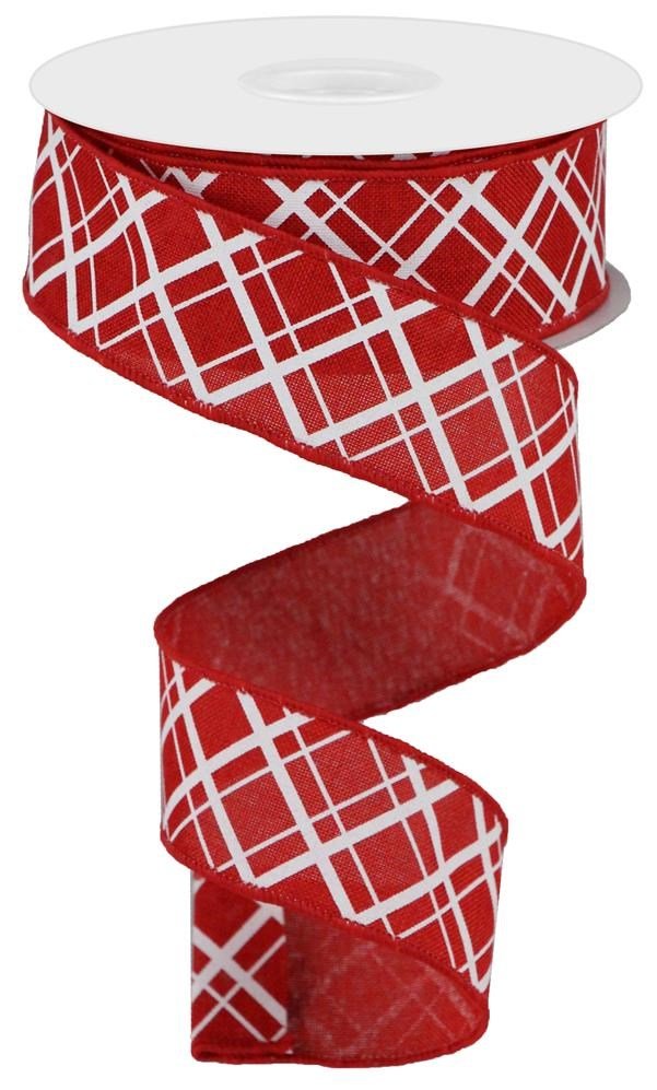 1.5" Thick/Thin Diagonal Check Ribbon: Red/Whte - 10yds - RGA150824 - The Wreath Shop