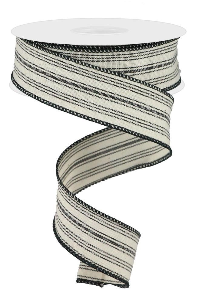 1.5" Ticking Stripe Ribbon: Black/Beige - 10yds - RGA187502 - The Wreath Shop