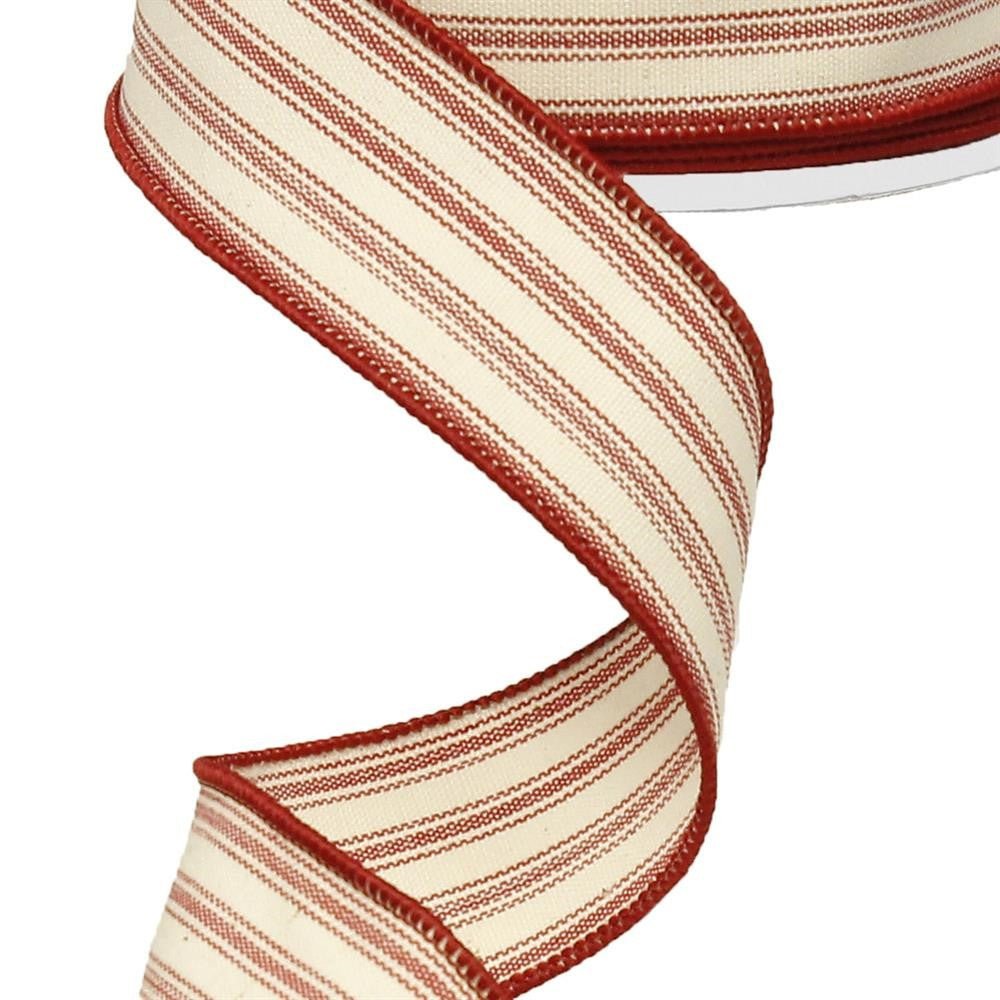 1.5" Ticking Stripe Ribbon: Ivory/Red - 10yds - RG0145724 - The Wreath Shop