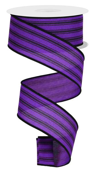 1.5" Ticking Stripe Ribbon: Purple/Black - 10yds - RGE149323 - The Wreath Shop
