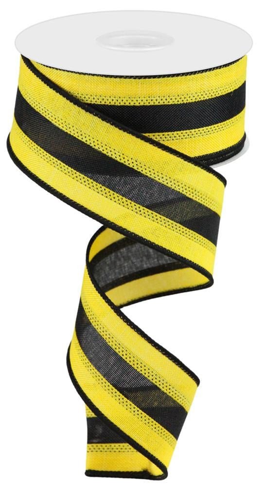 1.5" Tri-Stripe Ribbon: Yellow/Blk - RG01601N6 - The Wreath Shop
