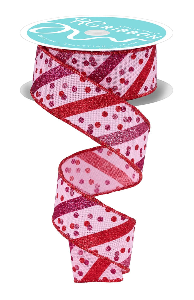 1.5" Valentine Glitter Stripe Dot Ribbon - RGH100015 - The Wreath Shop