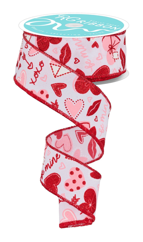 1.5" Valentine Graphics Ribbon: White/Red/Pink - 10yds - RGF116227 - The Wreath Shop