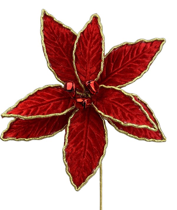 15" Velvet Poinsettia Pick: Red - 85739RD - The Wreath Shop