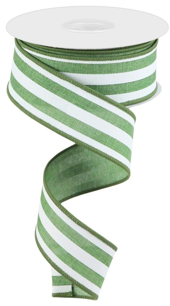 1.5" Vertical Stripe Ribbon: Clover/White - RGC1562AM - The Wreath Shop