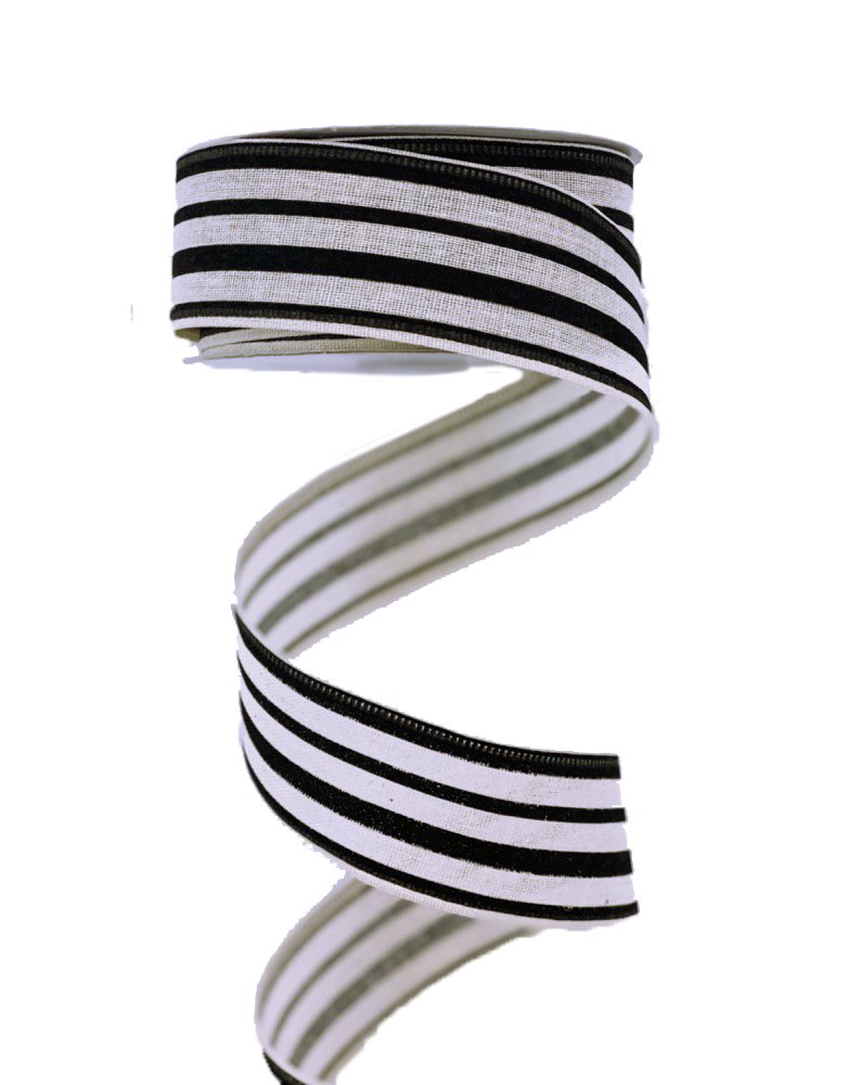 1.5" Vertical Stripe Ribbon: Ivory/Black -10Yds - 45109-09-21 - The Wreath Shop