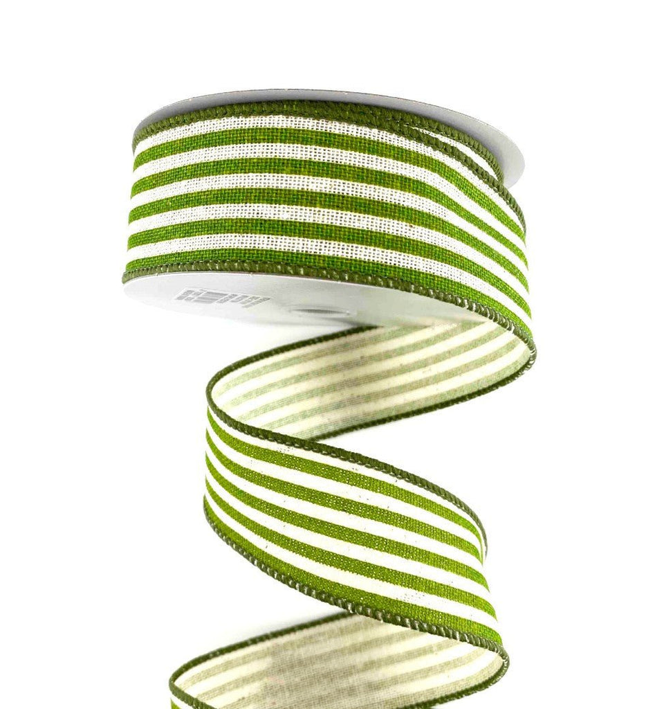 1.5" Vertical Stripe Ribbon: Ivory/Kiwi -10Yds - Q817109-29 - The Wreath Shop