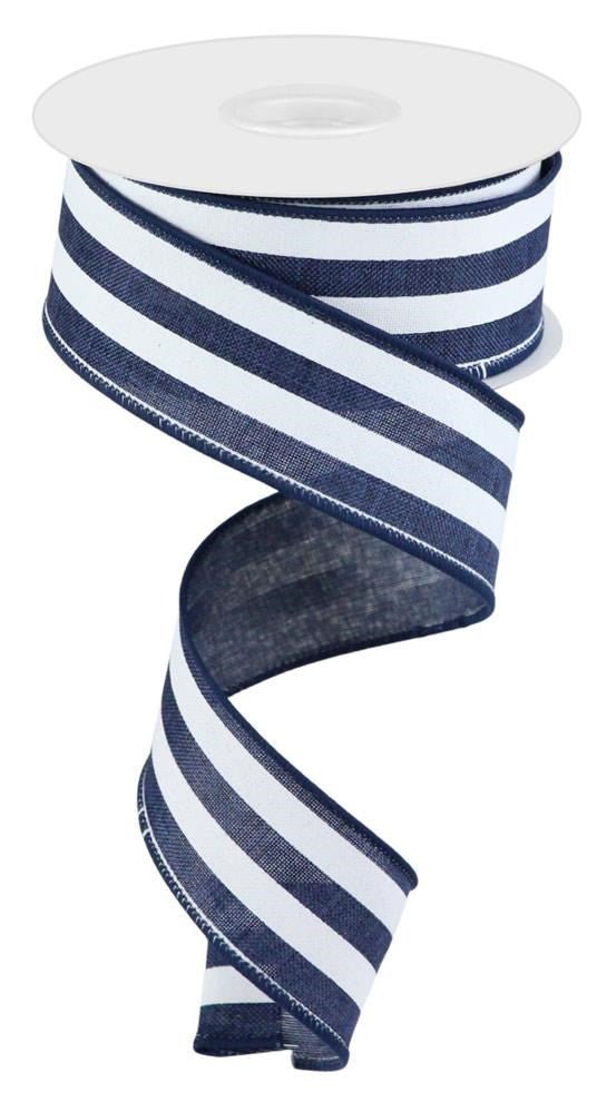 1.5" Vertical Stripe Ribbon: Navy Blue/White - RGC156219 - The Wreath Shop