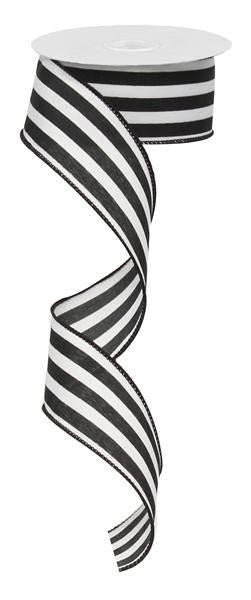 1.5" Vertical Striped Ribbon: Black/White-10Yds - RX9135X6 - The Wreath Shop