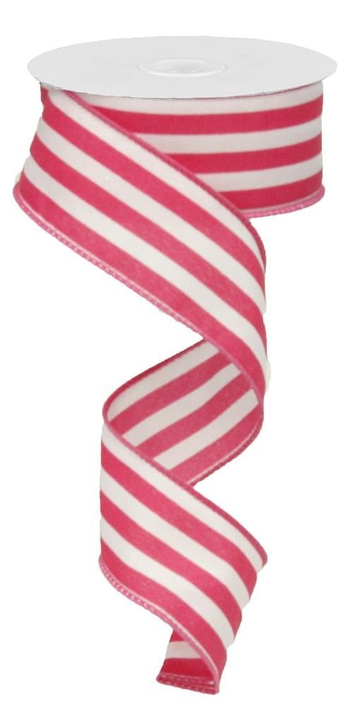 1.5" Vertical Striped Ribbon: Fuchsia/White-10Yds - RX9135H8 - The Wreath Shop