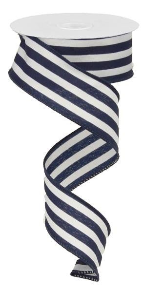 1.5" Vertical Striped Ribbon: Navy Blue/White-10Yds - RX9135N9 - The Wreath Shop