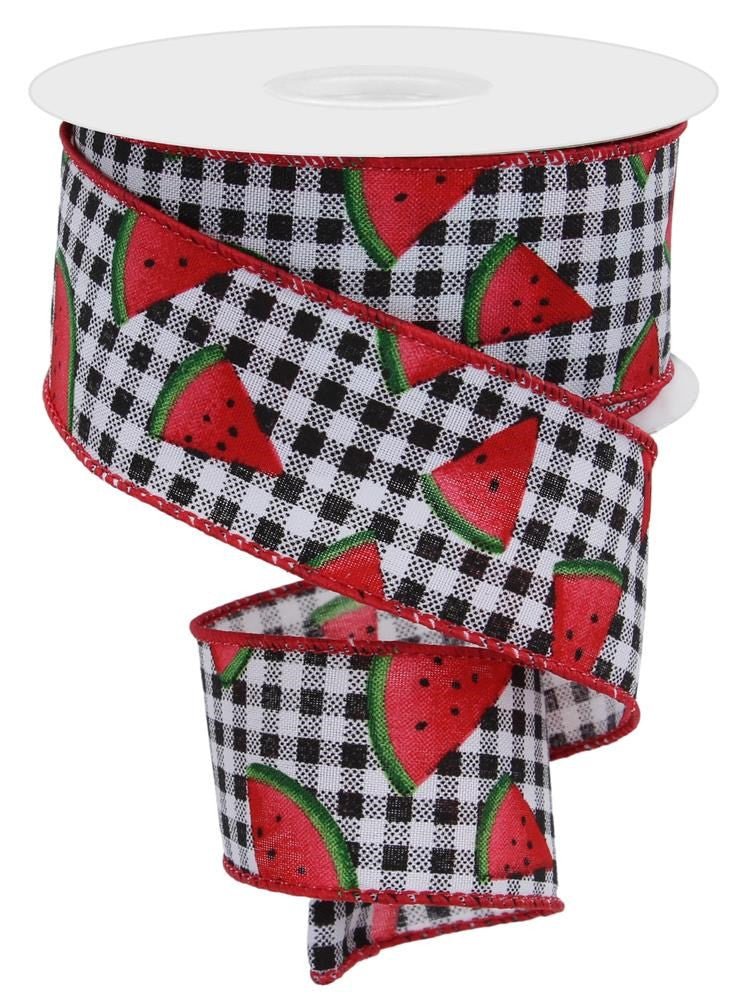 1.5" Watermelon Slice Gingham Ribbon: Blk/Wht - 10yds - RGE1062 - The Wreath Shop