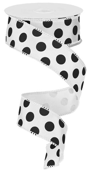 1.5" White/Black Polka Dot Satin Ribbon - 10Yds - RG158627 - The Wreath Shop