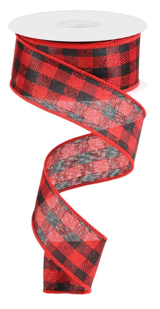 1.5" Woven Check Ribbon: Red/Black - 10yds - RL1971CM - The Wreath Shop