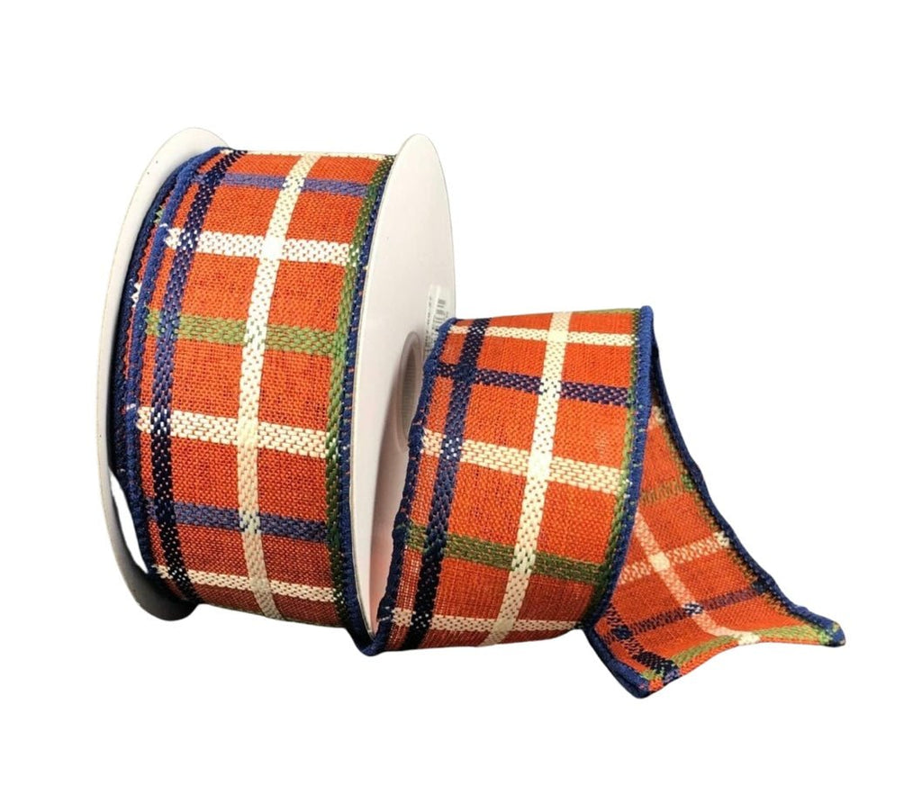 1.5" Woven Plaid Ribbon: Rust/Moss/Navy/Cream - 10yds - 61207-09-27 - The Wreath Shop