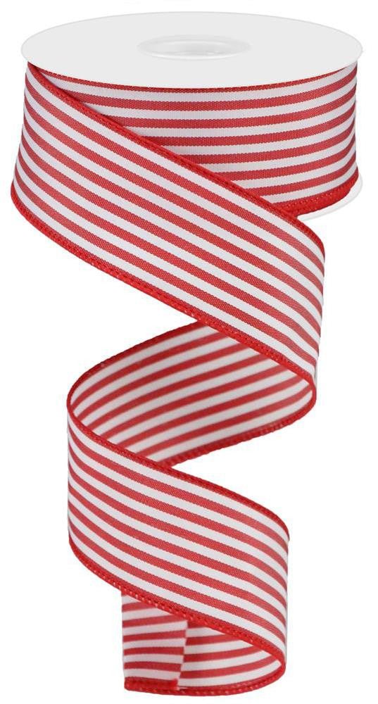 1.5" Woven Vertical Thin Stripe Ribbon: Red/White-10Yds - RGA1812W7 - The Wreath Shop