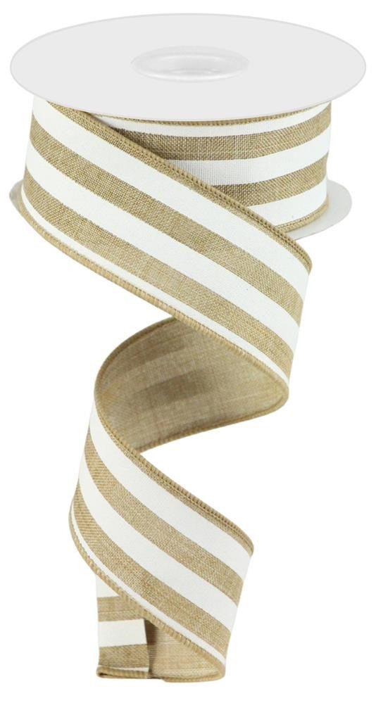 1.5" x 100ft Lt Beige/White Vertical Stripe Ribbon - RGC356201 - The Wreath Shop