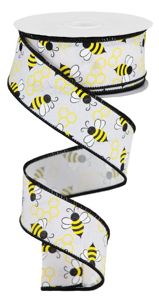 1.5" x 100ft Mini Bumble Bee Ribbon: White - RGA361627 - The Wreath Shop