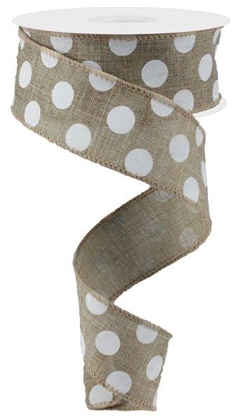 1.5" x 10yd Canvas Polka Dot Ribbon: Beige/White - RG0120601 - The Wreath Shop