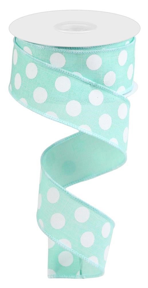 1.5" x 10yd Canvas Polka Dot Ribbon: Mint/White - RG01206AN - The Wreath Shop