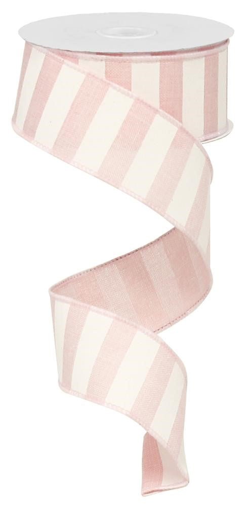 1.5" x 10yd Horizontal Stripe Ribbon: Lt Pink/White - RX9148TK - The Wreath Shop