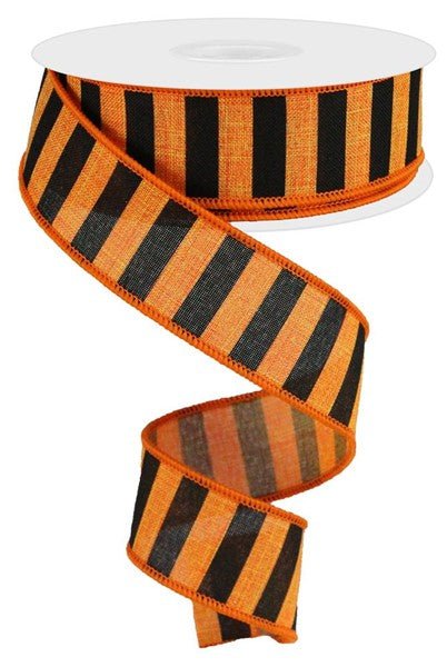 1.5" x 10yd Horizontal Stripe Ribbon: Orange/Black - RG0184520 - The Wreath Shop