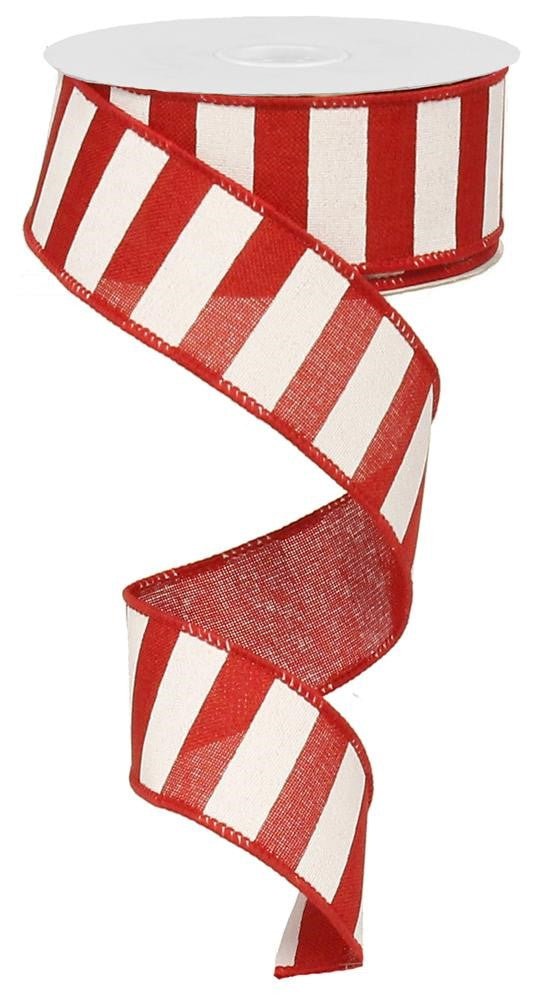 1.5" x 10yd Horizontal Stripe Ribbon: Red/White - RX9148W7 - The Wreath Shop