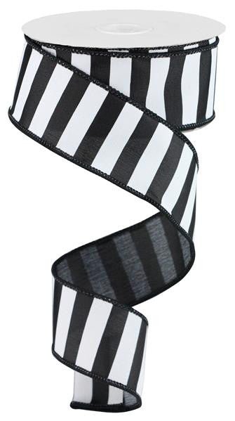 1.5" x 10yd Medium Horizontal Stripe Ribbon: Black/White - RG0177702 - The Wreath Shop