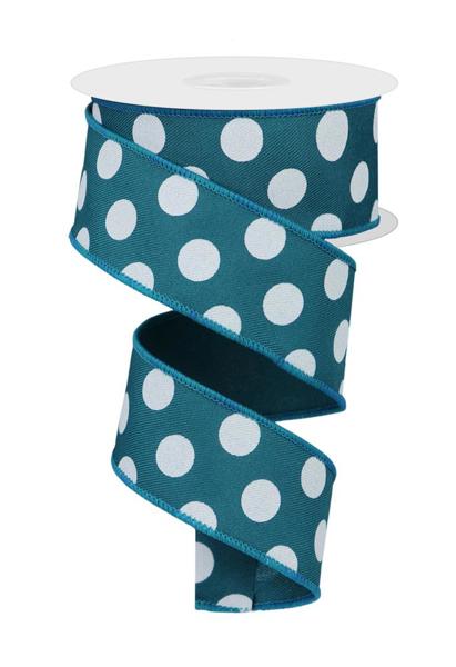 1.5" x 10yd Polka Dot Ribbon: Dk Teal/White - RGE152471 - The Wreath Shop