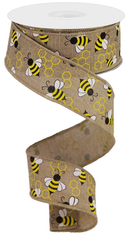 1.5" x 10yds Mini Bumble Bee Ribbon: Beige - RGA161601 - The Wreath Shop