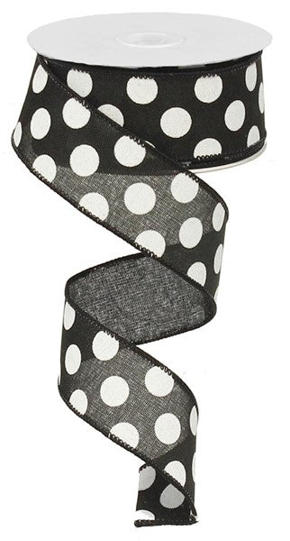 1.5" x 50yd Linen Polka Dot Ribbon: Black/Wht - RX9545X6 - The Wreath Shop