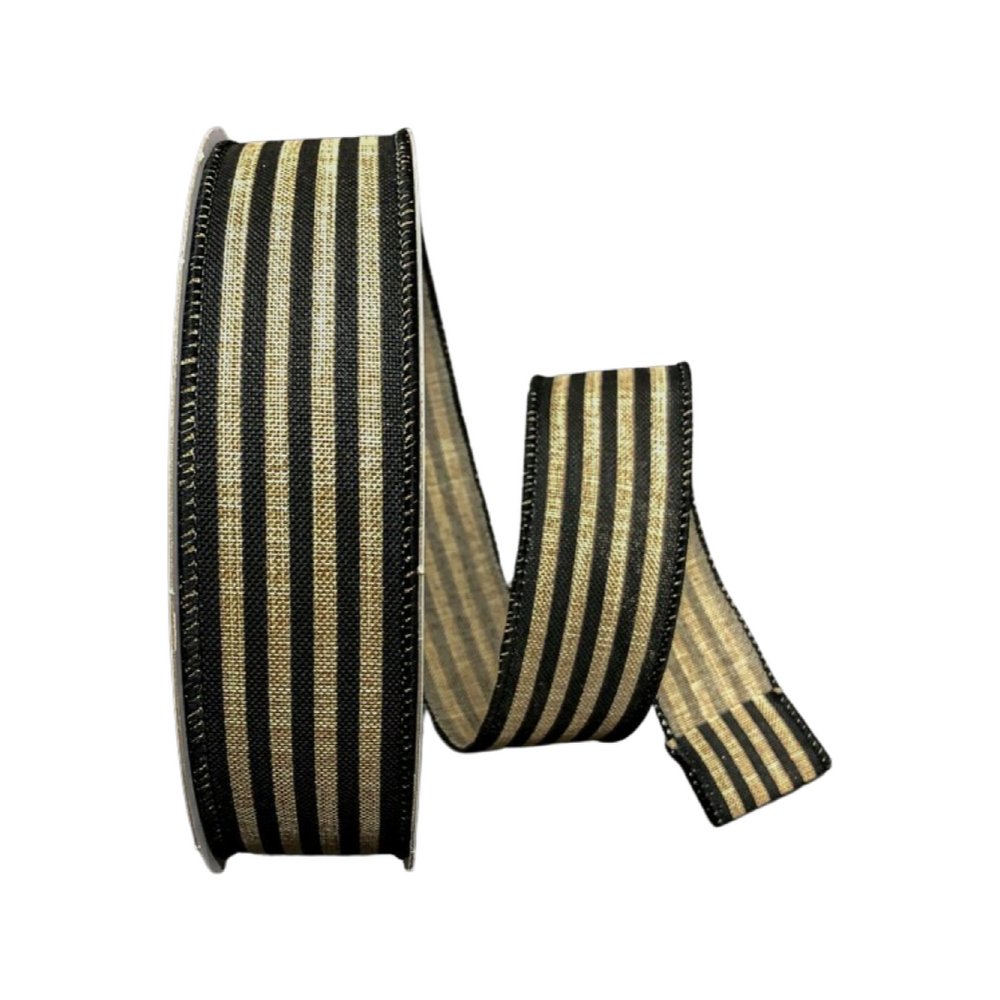 1.5" x 50yd Nat/Black Cabana Stripe Ribbon - Q501809-518 - The Wreath Shop