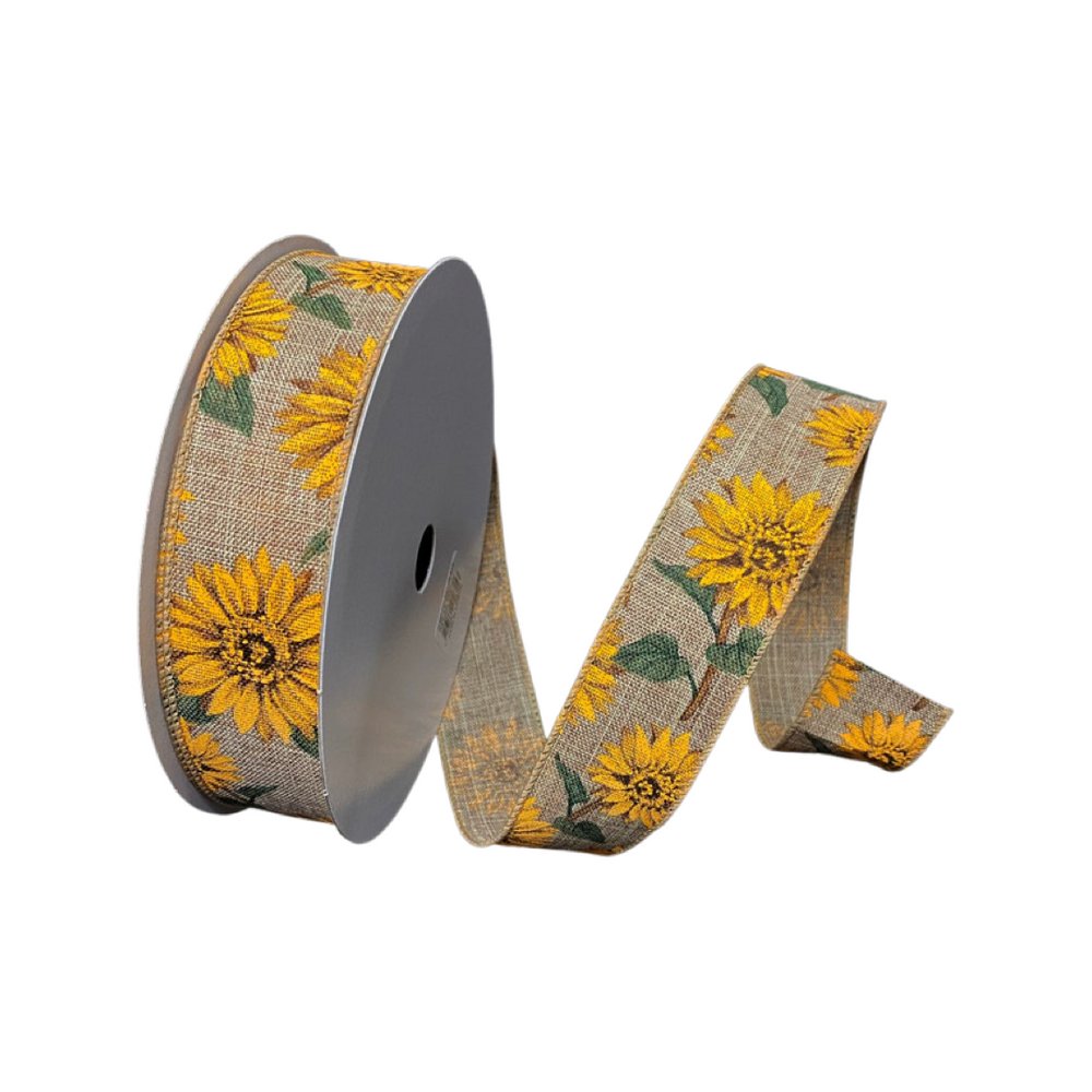 1.5" x 50yd Natural Sunflower Ribbon - 861-09-012 - The Wreath Shop