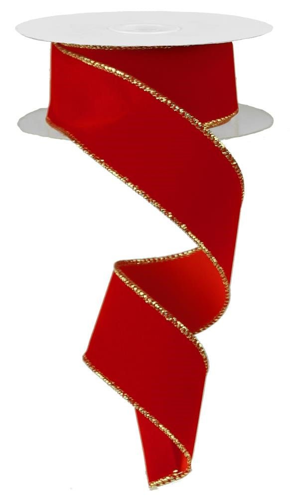 1.5" x 50yd Outdoor Velvet Ribbon: Red/Gold - 10yds - RL5954PT - The Wreath Shop