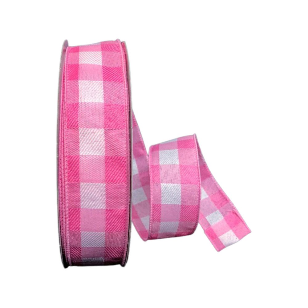 1.5" x 50yd PInk/White Buffalo Check Ribbon - 841-09-206 - The Wreath Shop