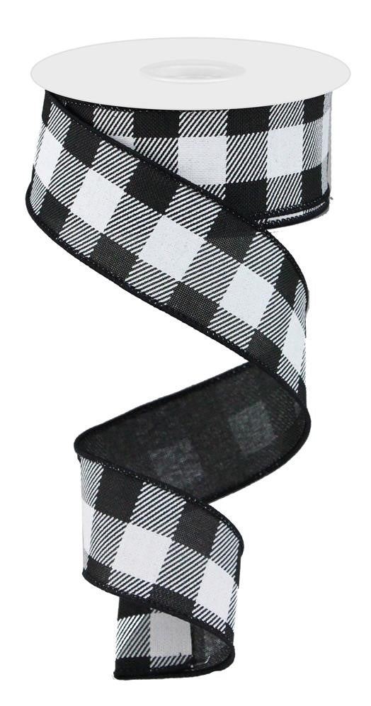 1.5" x 50yd Striped Check Ribbon: Black/White - RG0579902 - The Wreath Shop