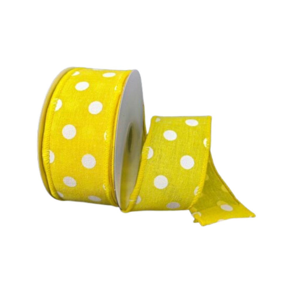 1.5" Yellow/White Dots Ribbon - 10yds - 41243-09-22 - The Wreath Shop