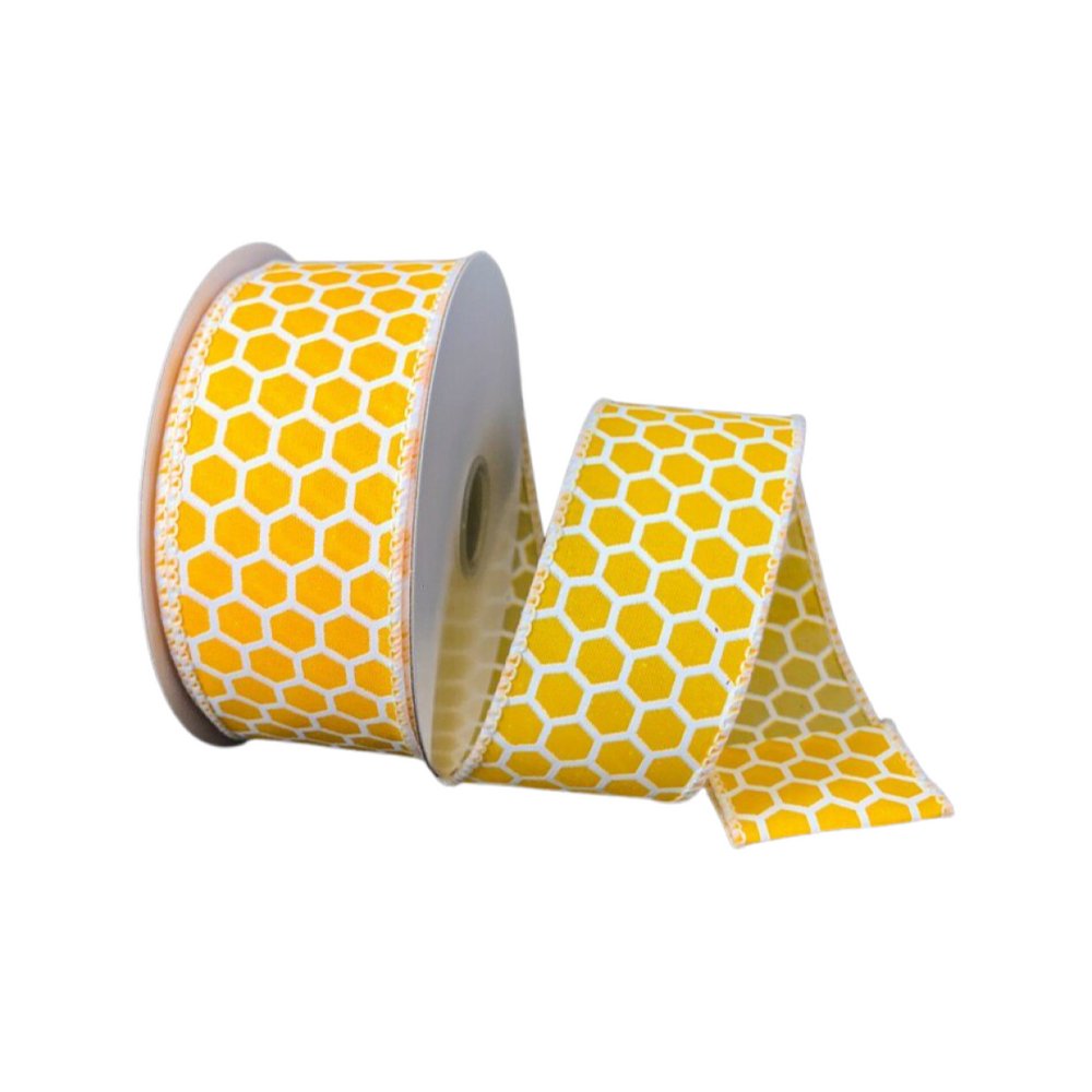 1.5" Yellow/White Honeycomb Ribbon - 10yds - 41259-09-49 - The Wreath Shop