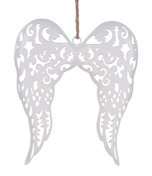 15.75" Metal Filigree Angel Wing Decor: Ivory - MM116067 - The Wreath Shop